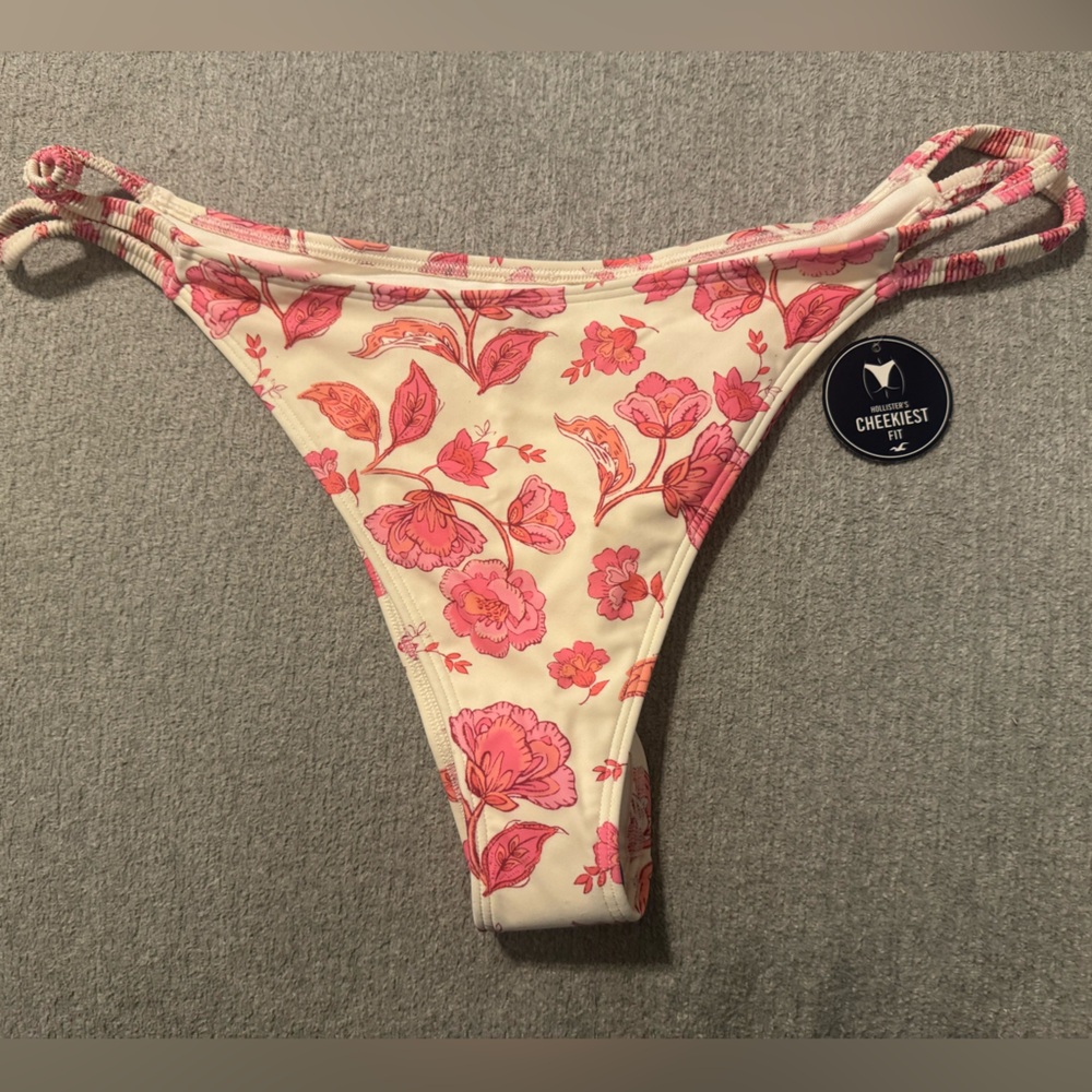 NWOT Hollister Swim Super Cute White & Multiple Pink Shades Cheekiest Bikini XL